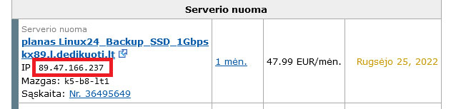 elektroninės parduotuvės serverio IP