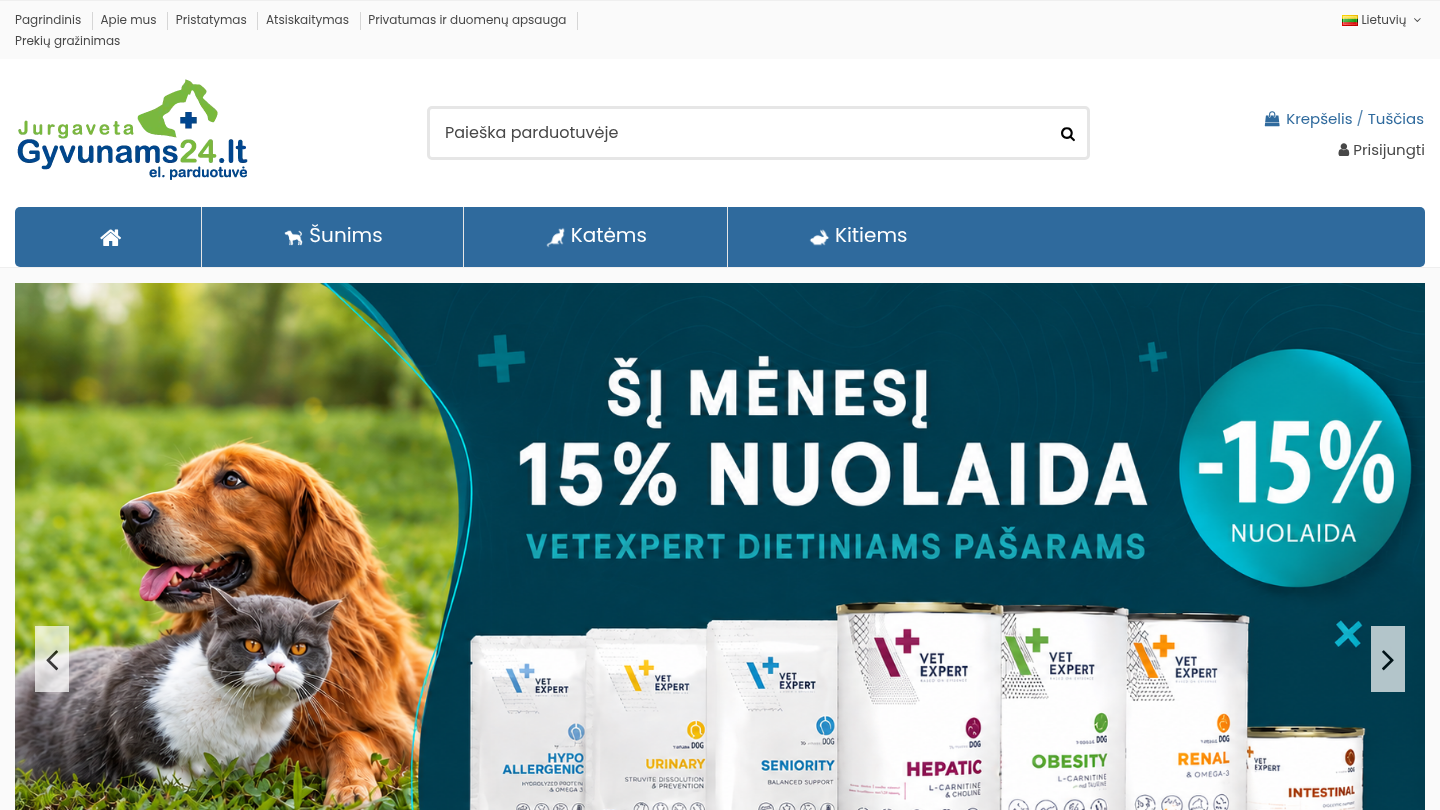 Gyvunams24.lt – Atnaujintas pirmasis puslapis